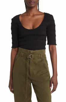 FRAME Smocked Scoop Neck Top