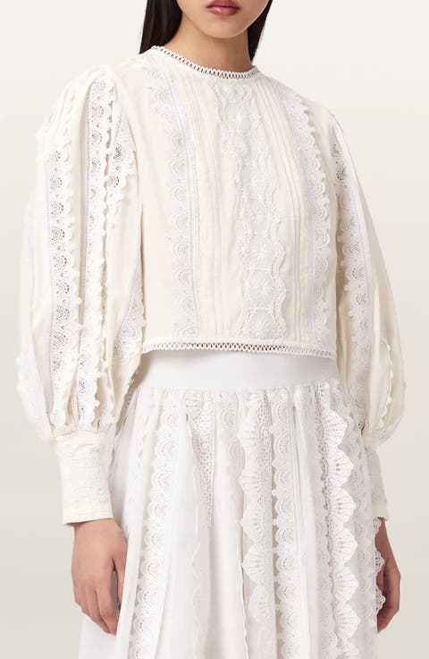 Hart Lace Embroidered Bishop Sleeve Top