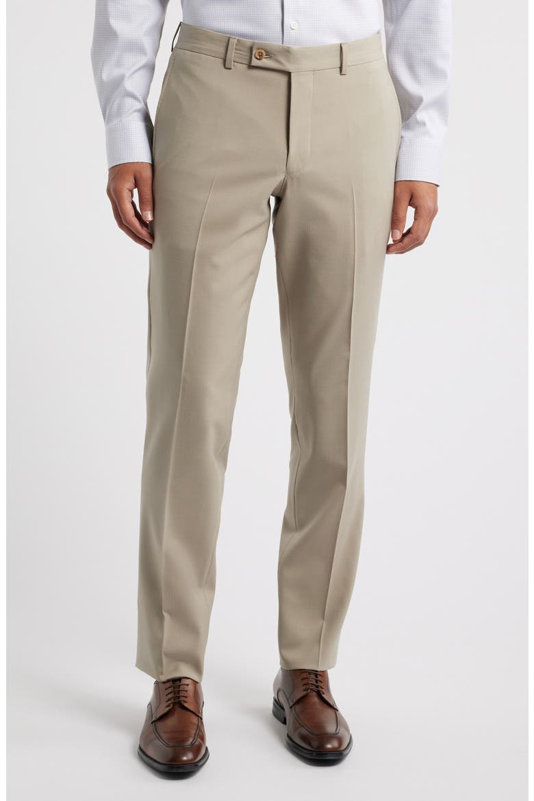 Patrick Flat Front Stretch Wool Dress Pants, Main, color, TAN