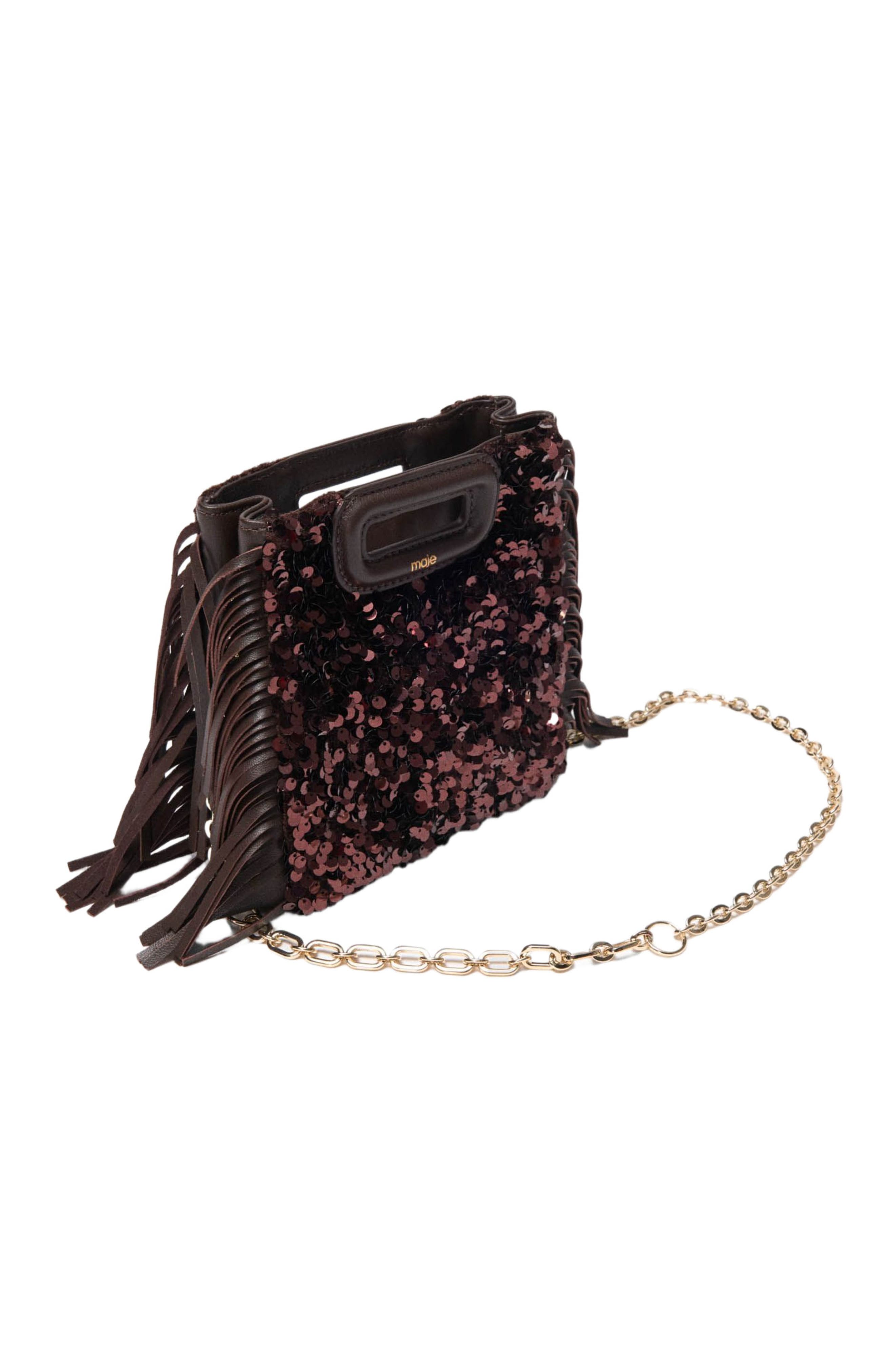 maje Sequin M mini bag, Alternate, color, Brown