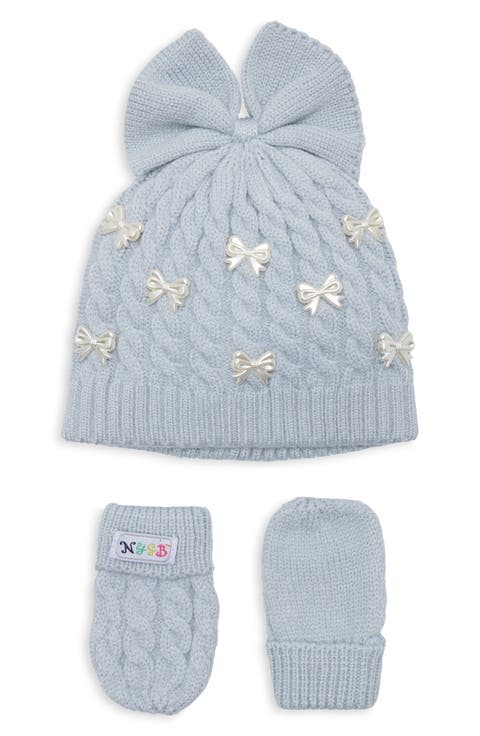 Pearl Bow Hat and Mittens Set
