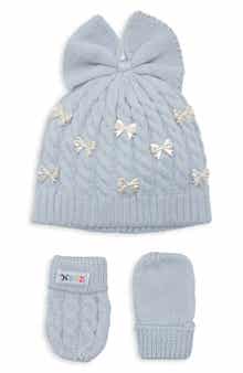 Pearl Bow Hat and Mittens Set