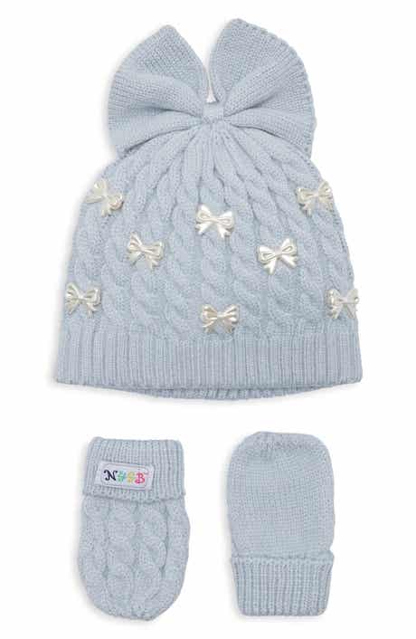 Pearl Bow Hat and Mittens Set