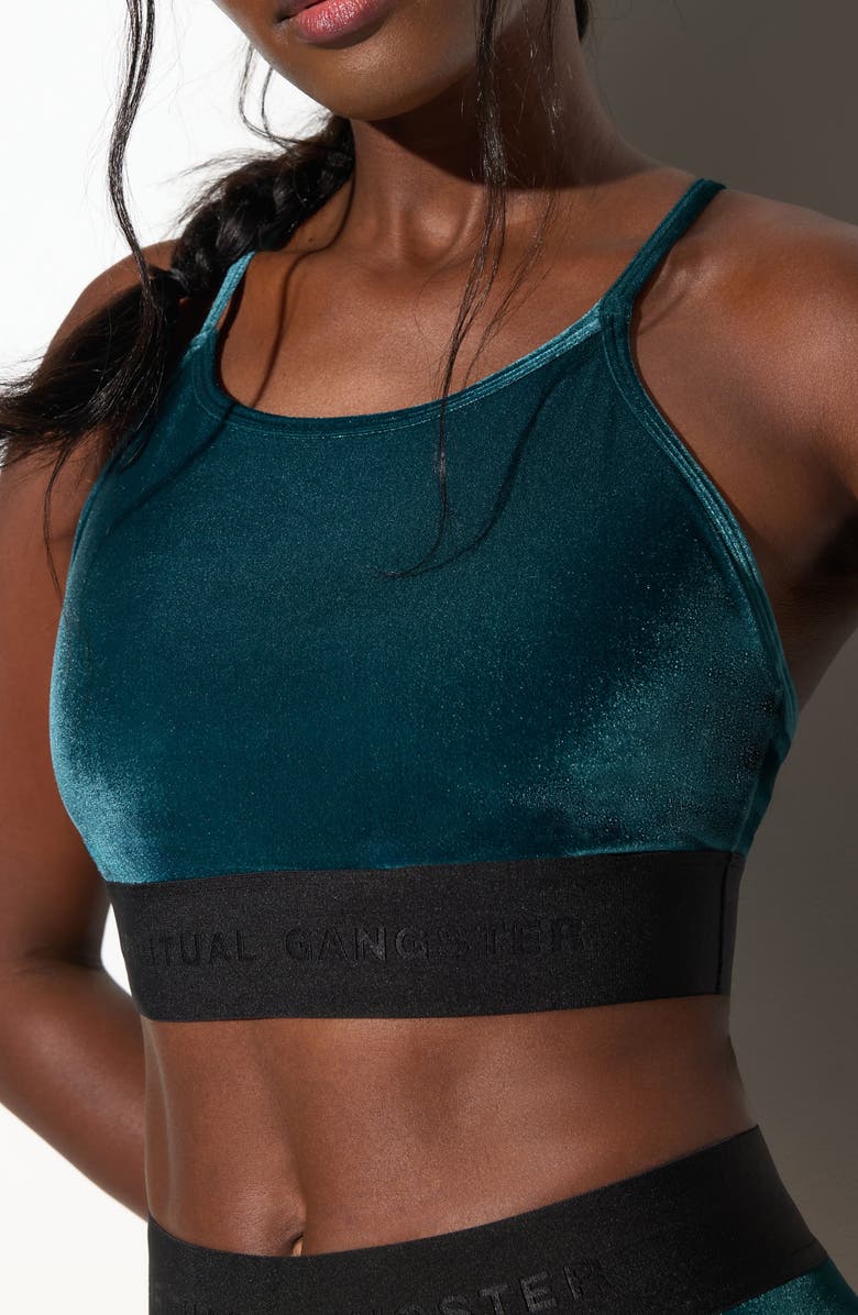Spiritual Gangster Shiloh Velour Sports Bra, Alternate, color, Midnight Teal