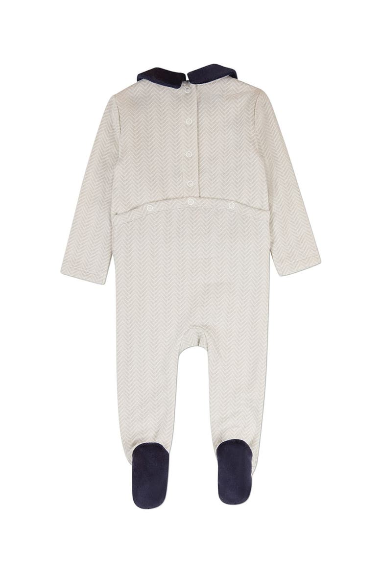 Baby Chevron Footie with Plush Velour Trim, Alternate, color, Navy