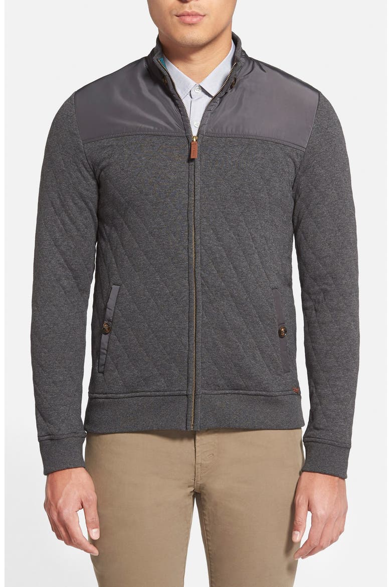 'Kartel' Quilted Full Zip Sweatshirt, Main, color, CHARCOAL