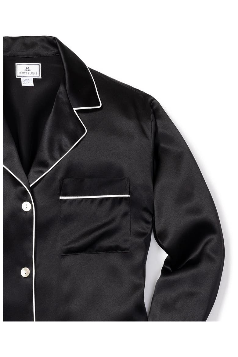 Contrast Piping Silk Pajamas, Alternate, color, BLACK