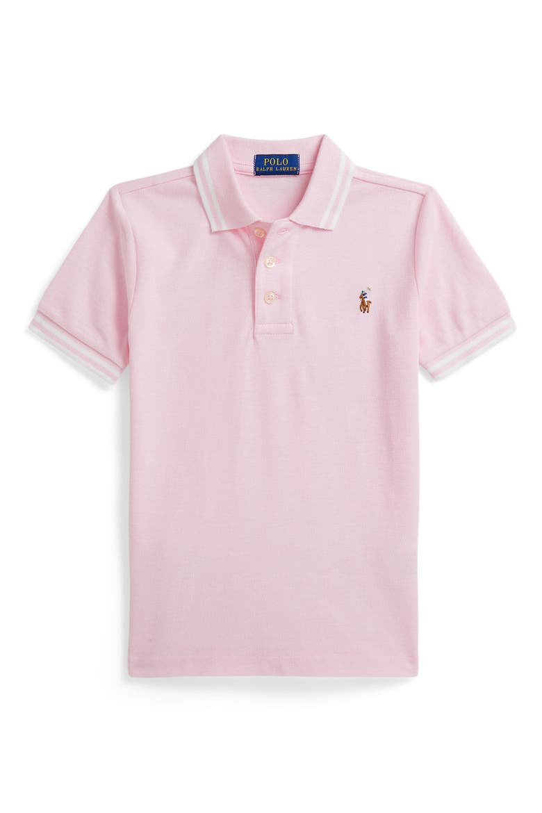 Kids' Tipped Cotton Piqué Polo, Main, color, PINK MU
