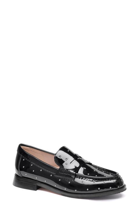 Gillian Studded Patent Leather Penny Loafer