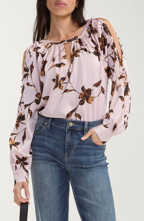 Floral Shoulder Cutout Top