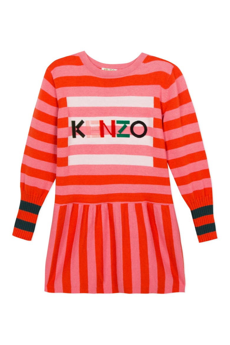 Stripe Logo Cotton & Wool Knit Dress, Main, color, MEXICA PINK