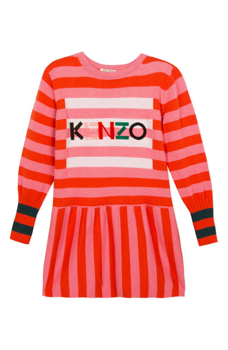 KENZO Stripe Logo Cotton & Wool Knit Dress, Main, color, 