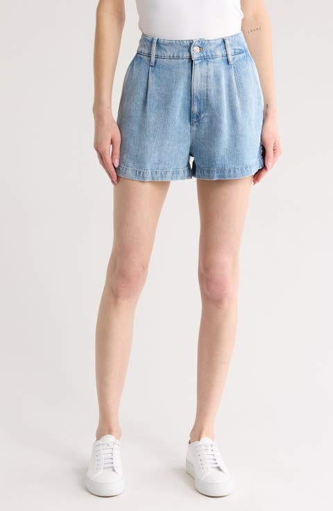 High Waist Pleated Denim Shorts