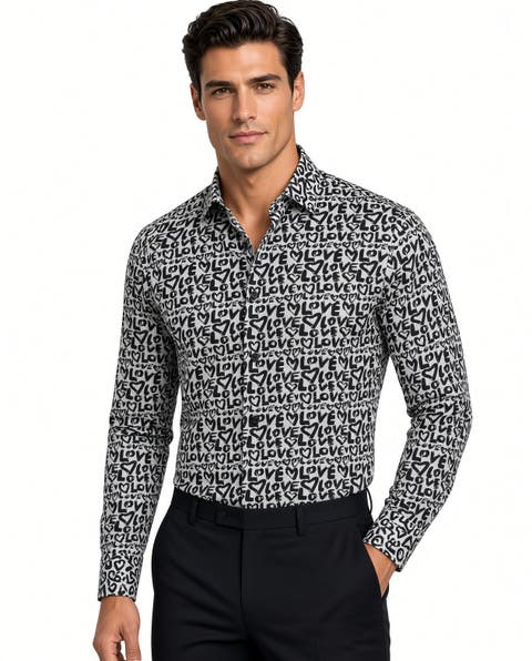 Bloom Print Button-Up Long Sleeve Shirt