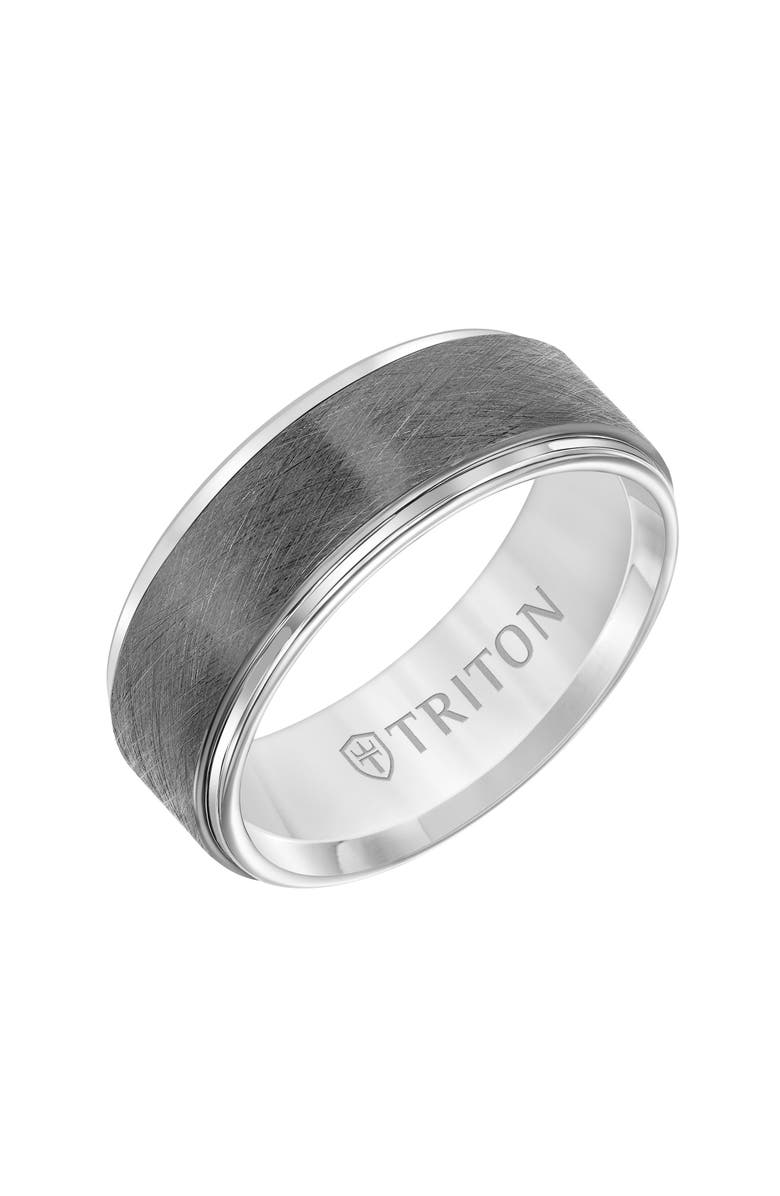 Triton 8MM Tungsten Carbide Ring with Gunmetal Crystalline Center and Step Edge, Main, color, 