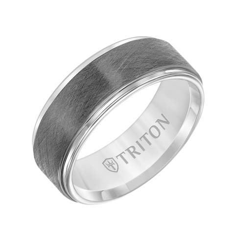 8MM Tungsten Carbide Ring with Gunmetal Crystalline Center and Step Edge