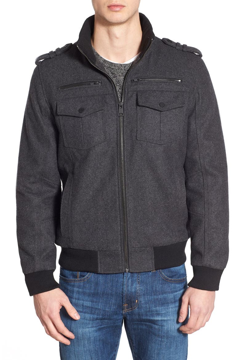 Wool Blend Bomber Jacket, Main, color, CHARCOAL