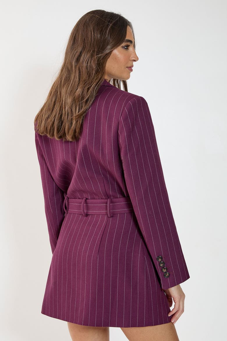 Pinstripe Belted Blazer Dress, Alternate, color, Wine