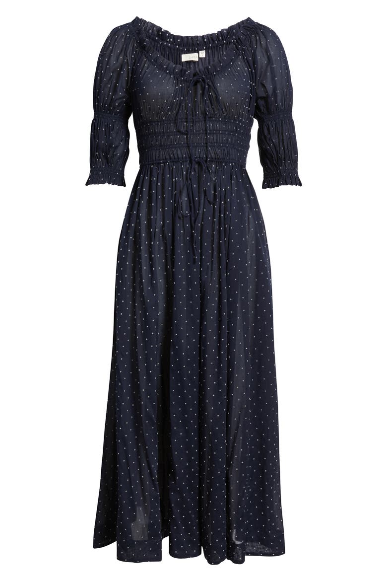 Ischia Convertible Organic Cotton Maxi Dress, Alternate, color, NAVY FLOCK DOT