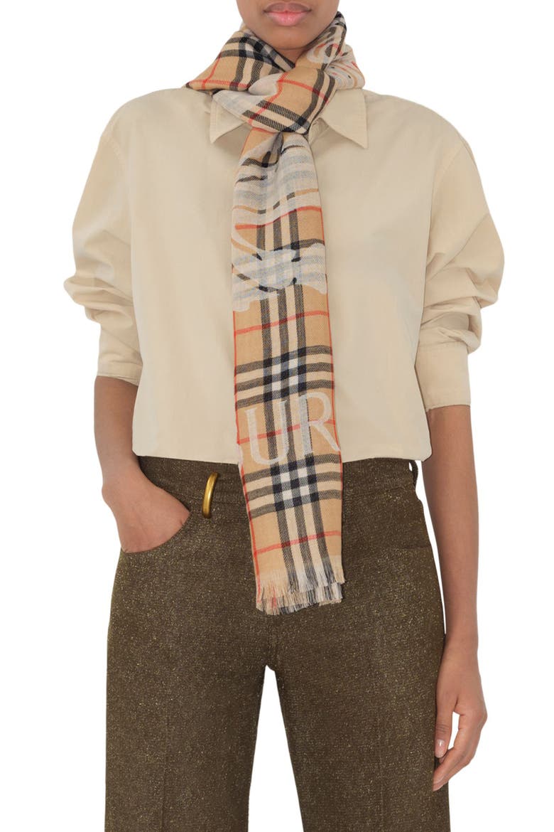 Equestrian Knight Design Check Wool Scarf, Alternate, color, SAND