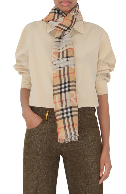 Shop Burberry Equestrian Knight Design Check Wool Scarf In Sand