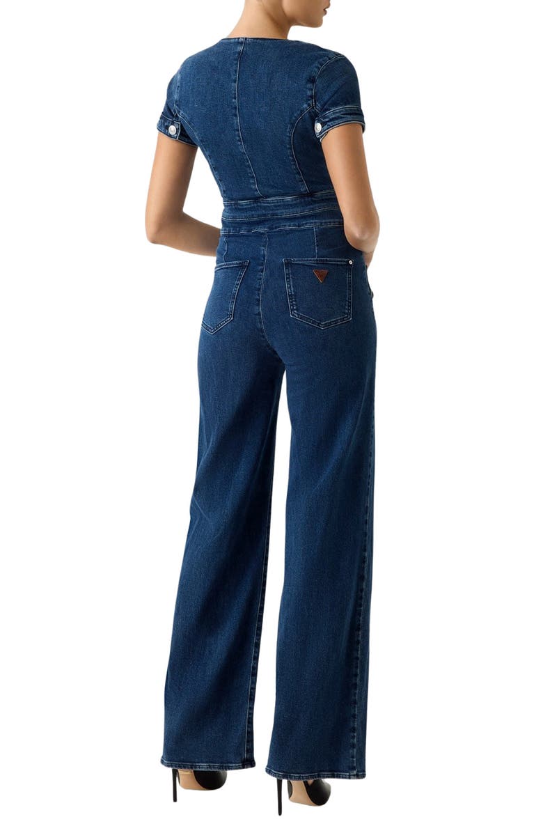 GUESS Alina Stretch Denim Flared Jumpsuit, Alternate, color, Blue