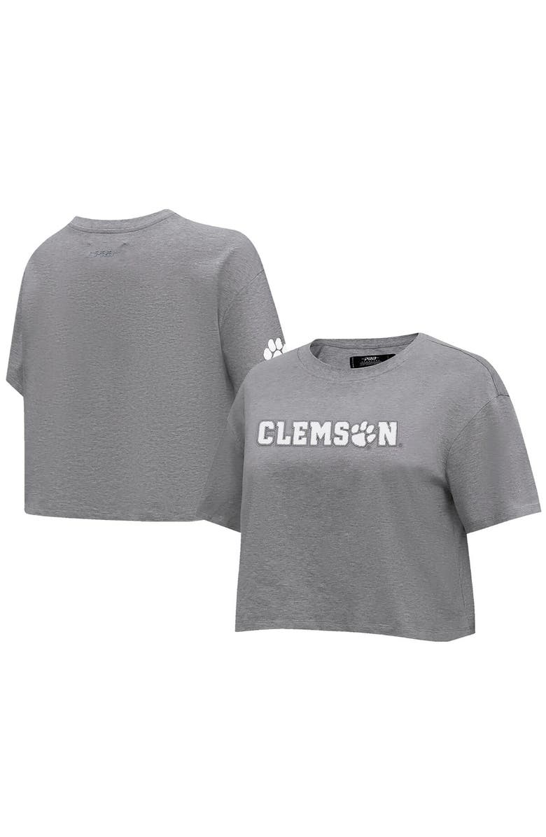 PRO STANDARD Women's Pro Standard Heather Charcoal Clemson Tigers Tonal Neutral Boxy Cropped T-Shirt, Main, color, Heather Charcoal