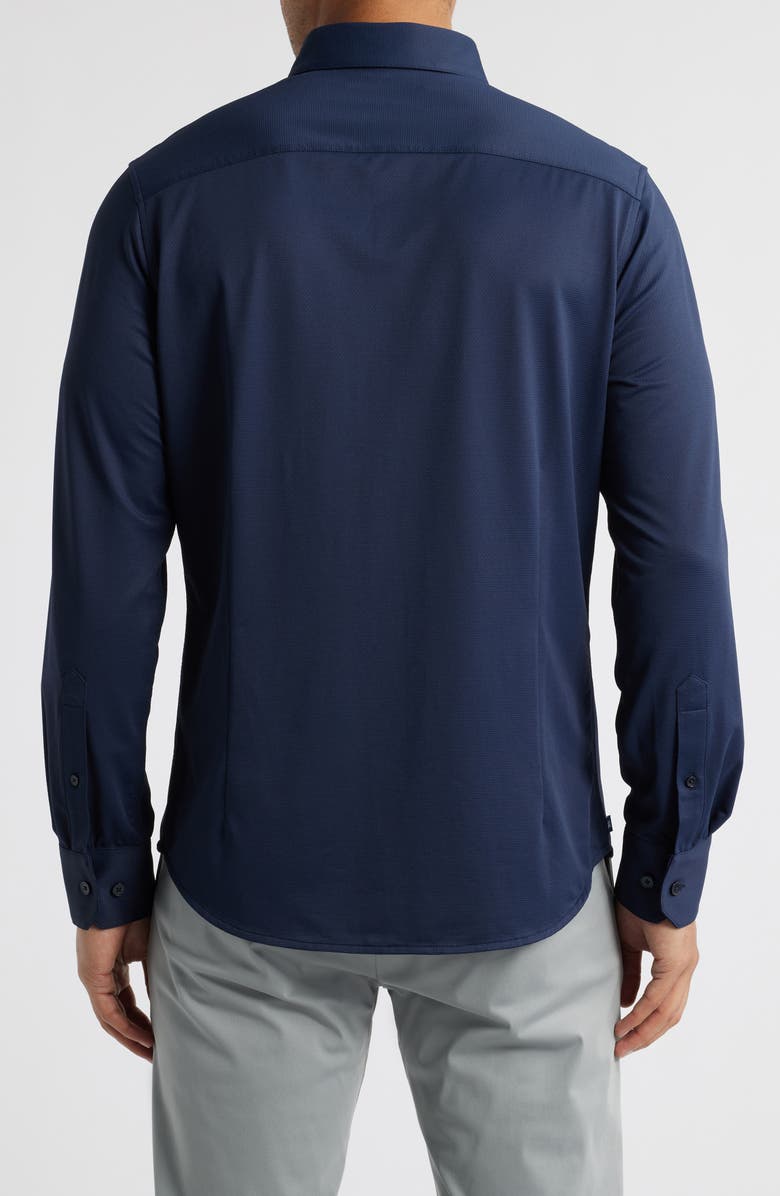Mizzen+Main Halyard Trim Fit Solid Textured Knit Button-Up Shirt, Alternate, color, Navy