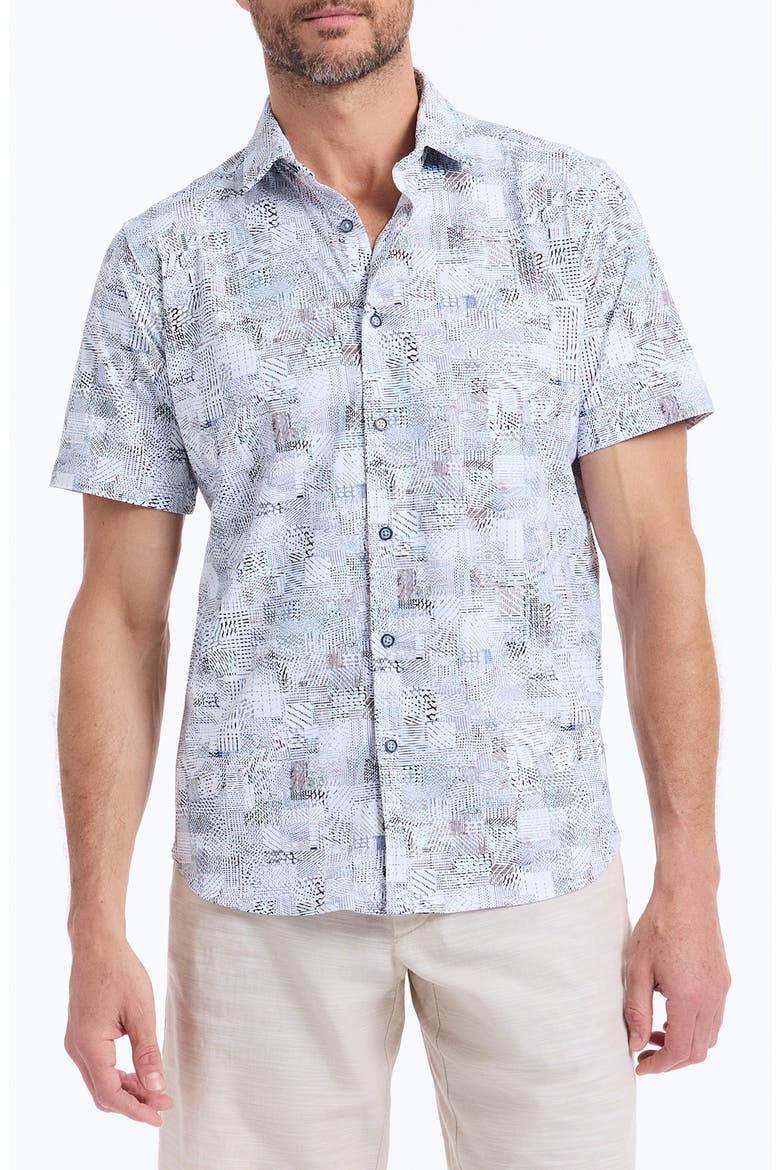 Wrathbone Knit Short Sleeve Button-Up Shirt, Main, color, WHITE MULTI
