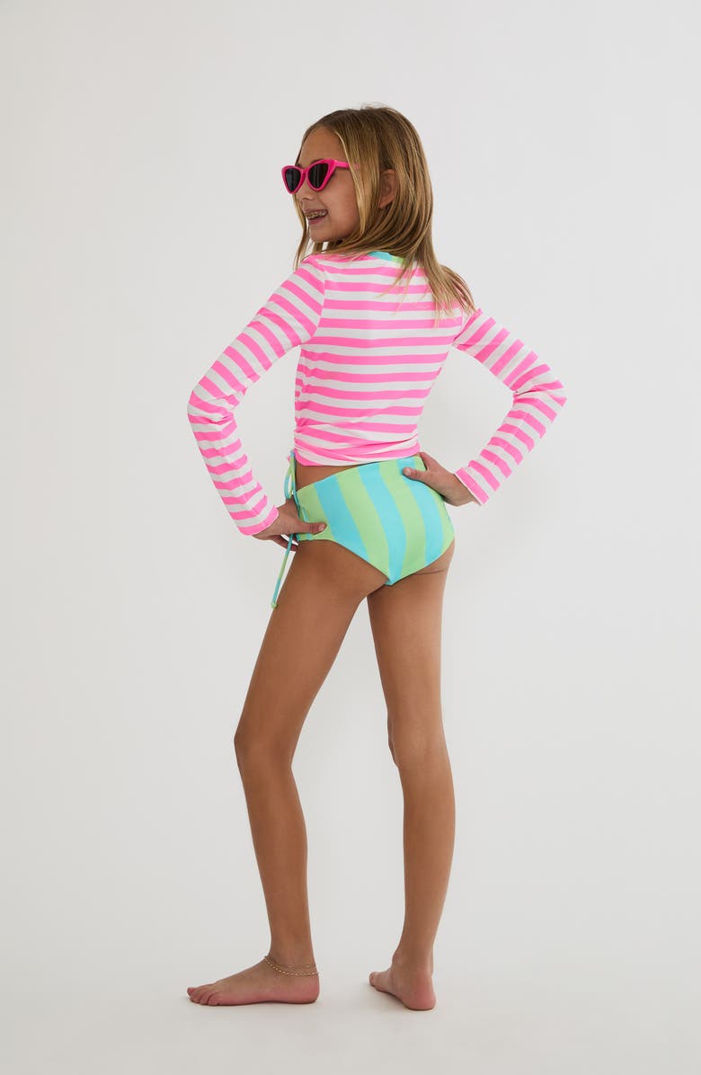 Beach Riot Kids' Little Addie & Janie Long Sleeve Two-Piece Rashguard Swimsuit, Alternate, color, Cove Stripe