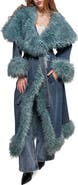 AZALEA WANG Vellum Faux Fur Trim Denim Trench Coat