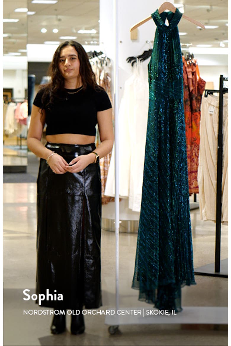 Metallic Sleeveless Halter Neck Open Back Gown video