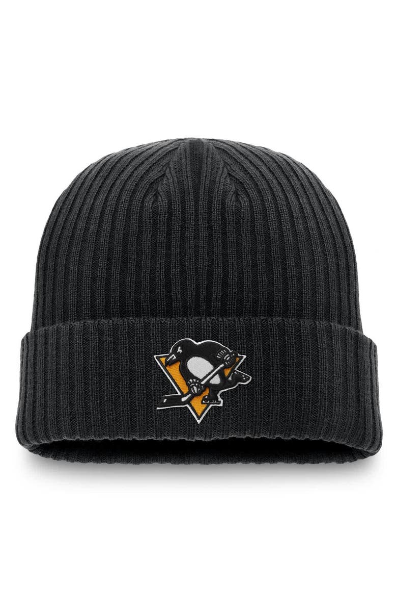 FANATICS Men's Fanatics Black Pittsburgh Penguins Component Cuffed Knit Hat, Main, color,