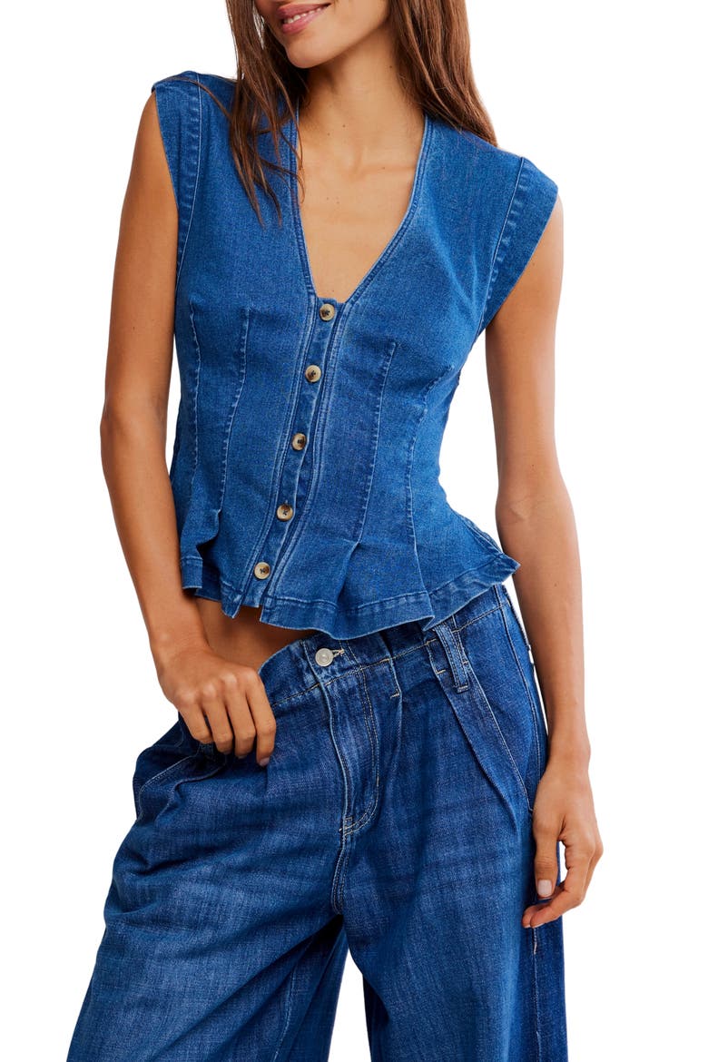Dylan Denim Waistcoat Top, Main, color, MEDIUM BLUE