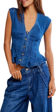 Free People Dylan Denim Waistcoat Top