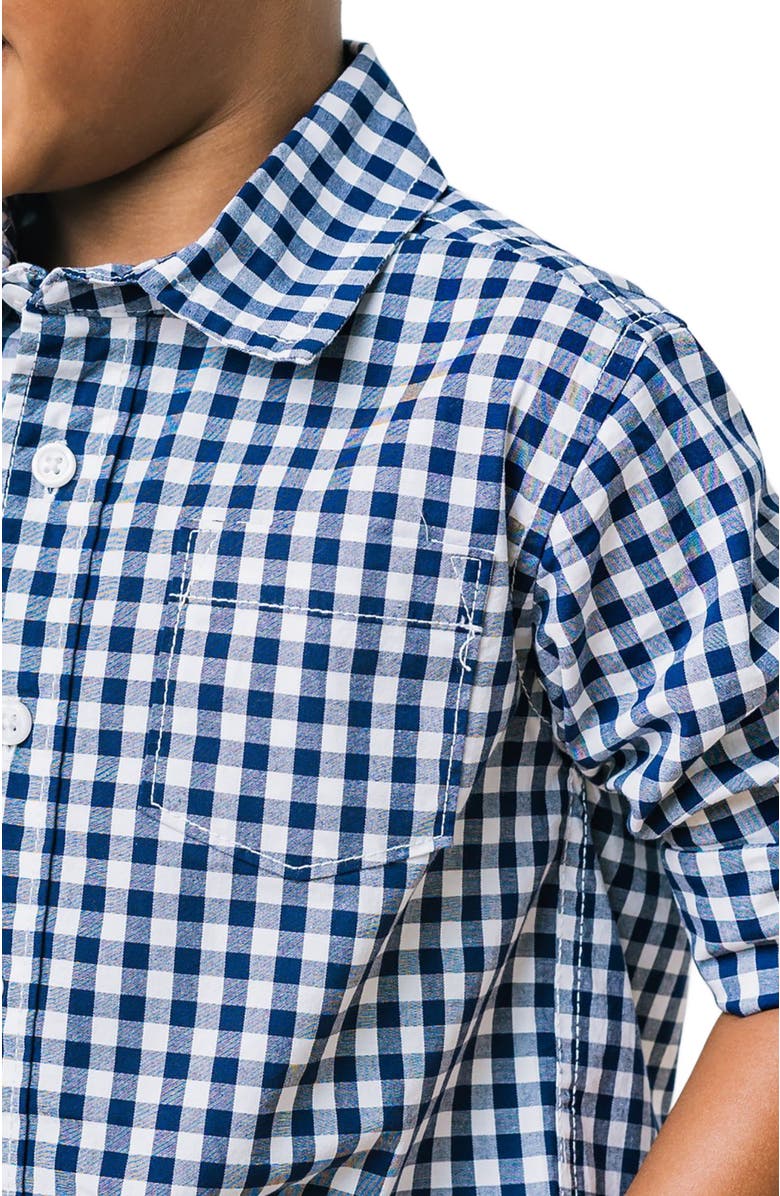 Hope & Henry Kids' Organic Long Sleeve Stretch Poplin Roll-Up Button Down Shirt, Alternate, color, Navy Gingham