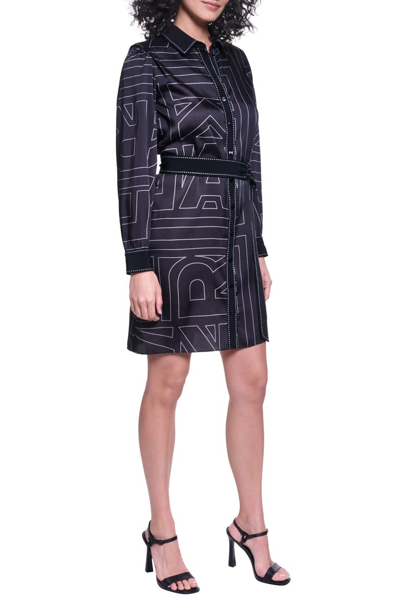 Printed Silky Crepe Long Sleeve Shirtdress, Alternate, color, BLACK SOFT WHITE