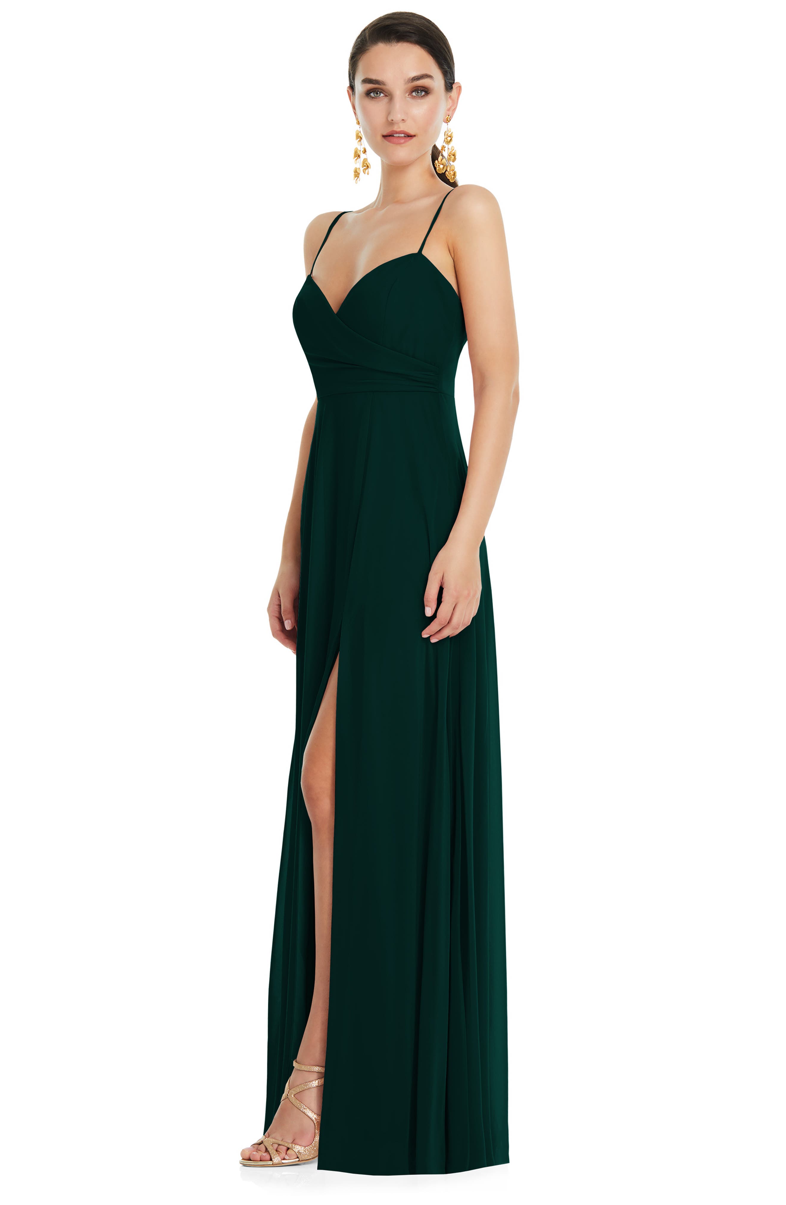 DOUBLE BEADED STRAP Chiffon Gowns with Slit Moss Plus Size
