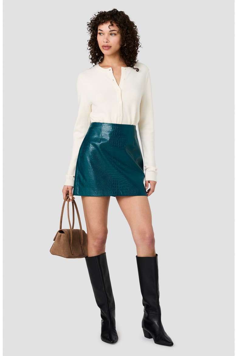 Croc Embossed Faux Leather Miniskirt, Alternate, color, DEEP TEAL