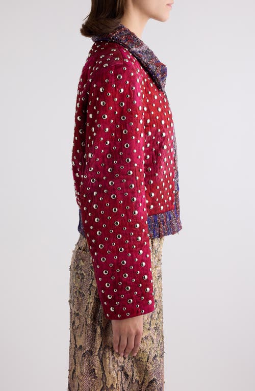 Shop Dries Van Noten Vurano Studded Mixed Media Jacket In Fuchsia