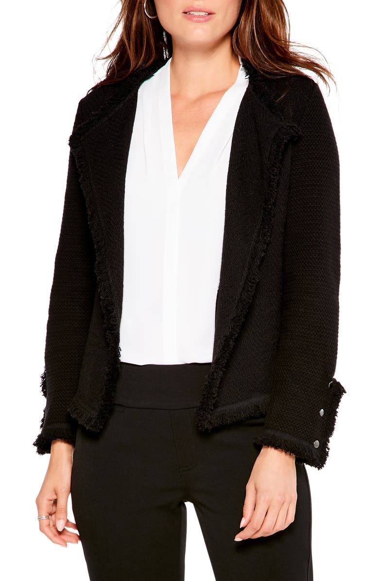 NIC+ZOE Fringe Mix Knit Jacket, Main, color, Black Onyx