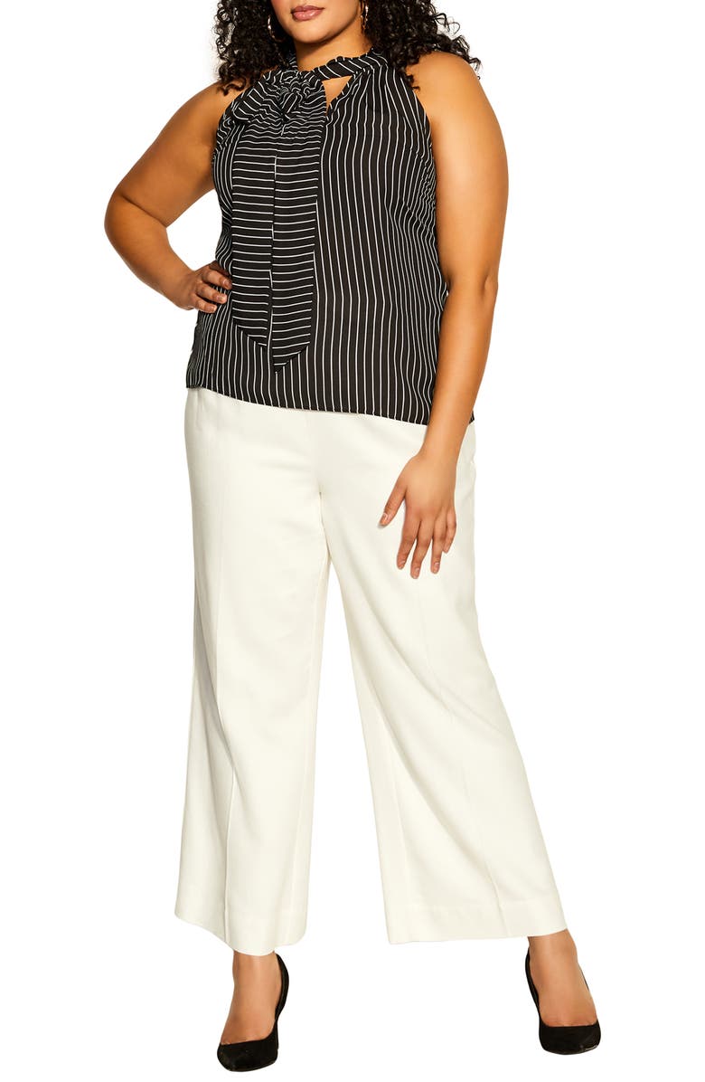 City Chic Mia Stripe Tie Neck Top, Alternate, color, 