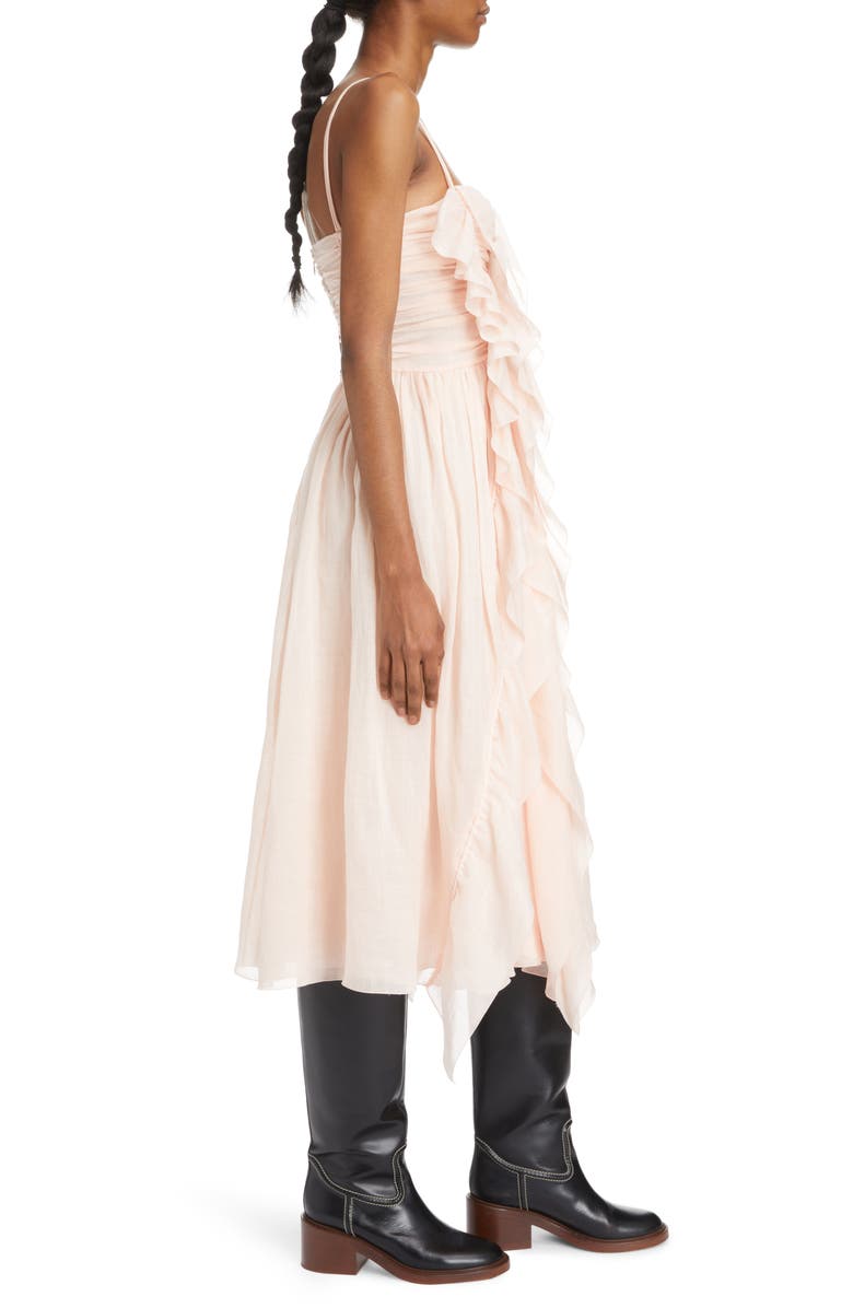 Chloé Ruched Ruffle Voile Midi Dress, Alternate, color,