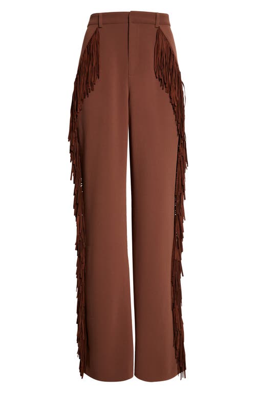 Cinq À Sept Fringe Trim Straight Leg Pants In Brown