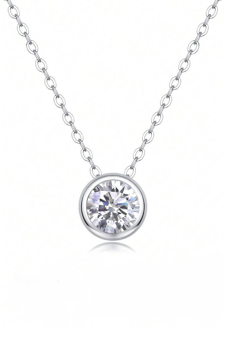 Bezel Set Moissanite Pendant Necklace, Main, color, WHITE GOLD
