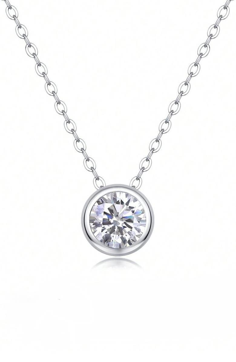 House of Frosted Bezel Set Moissanite Pendant Necklace, Main, color, White Gold