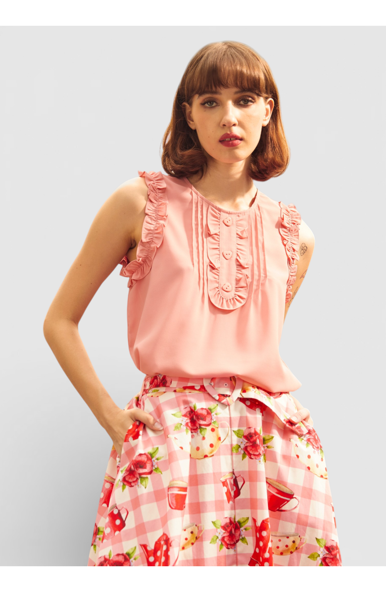 ModCloth Something Sweet Ruffle Top, Main, color, Strawberry Shake