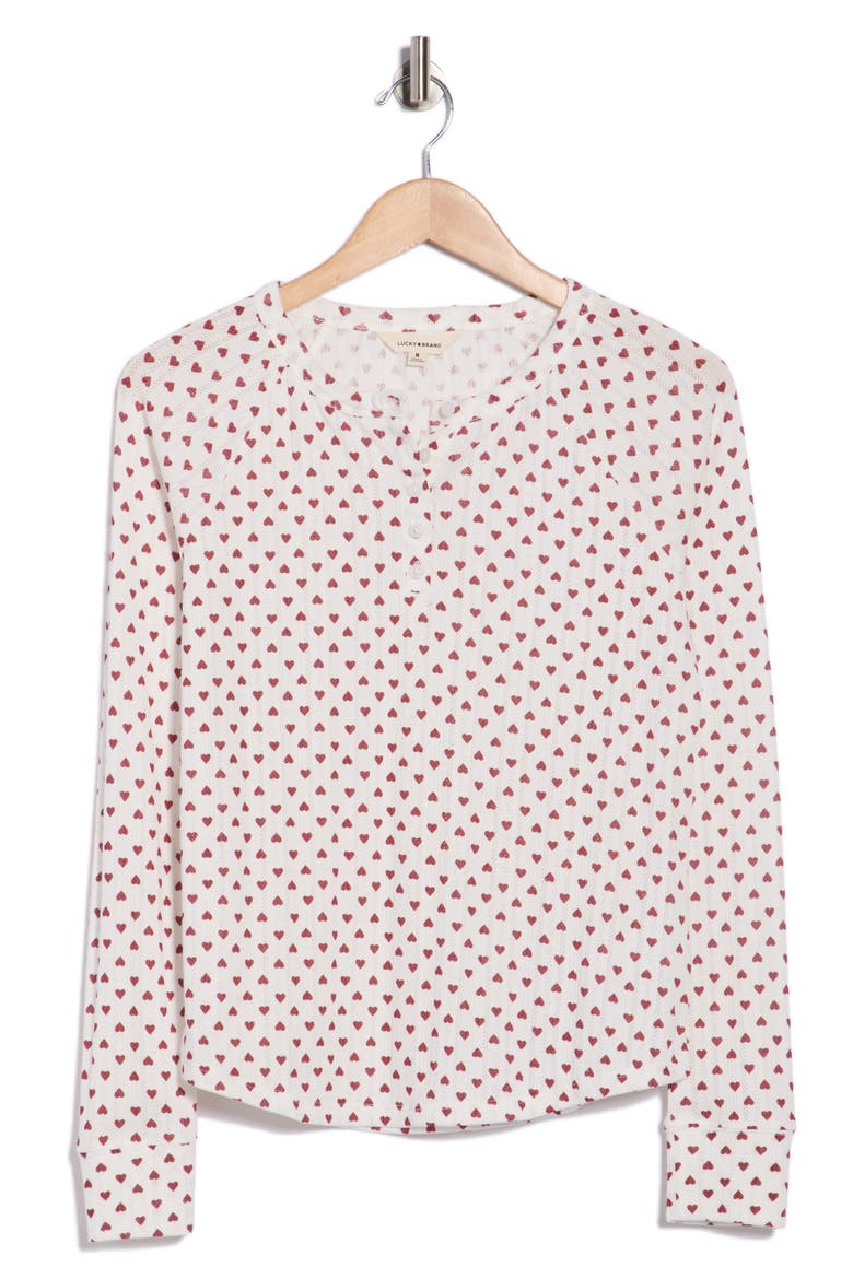 Heart Print Pointelle Henley, Alternate, color, CREAM/ RED HEARTS