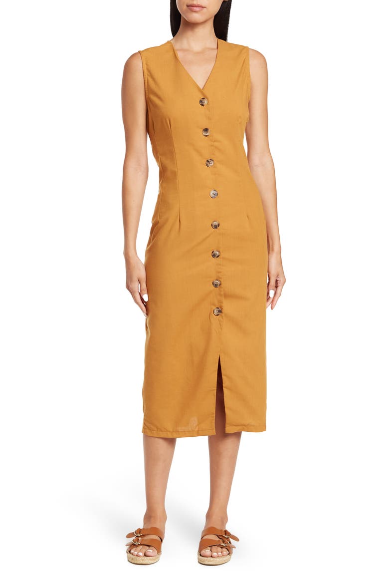 Button Front Tank Dress, Main, color, MUSTARD