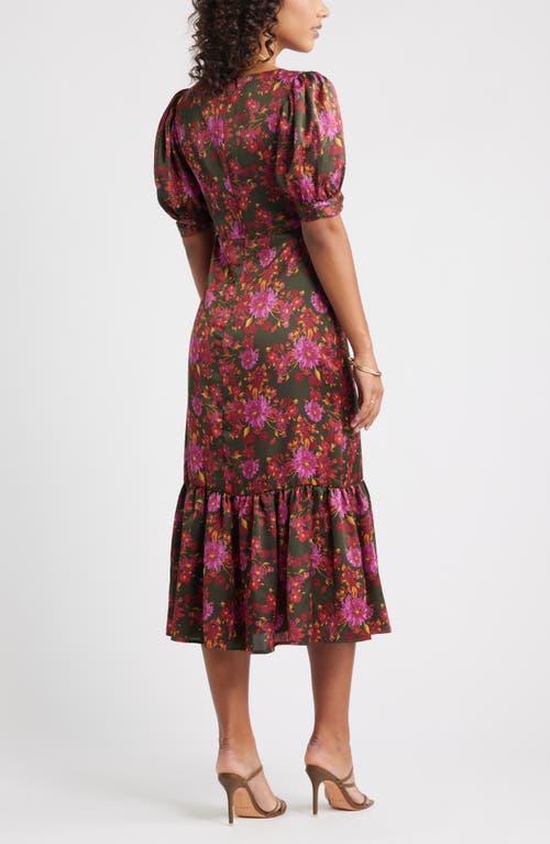 Chelsea28 Twist Front Puff Sleeve Satin Midi Dress In Multi